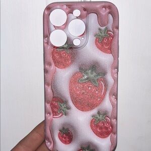Strawberry Design Phone Case - Pink iPhone 14 Pro
